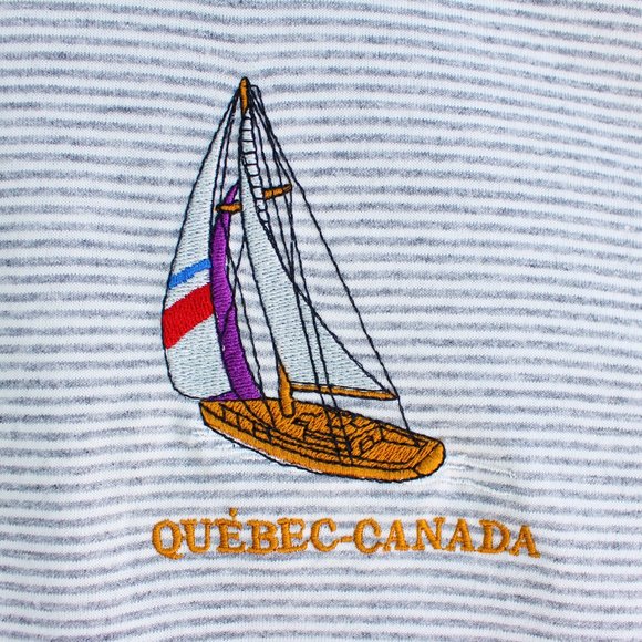 Vintage Quebec Canada Embroidered Grey Striped Tee - Picture 4 of 5